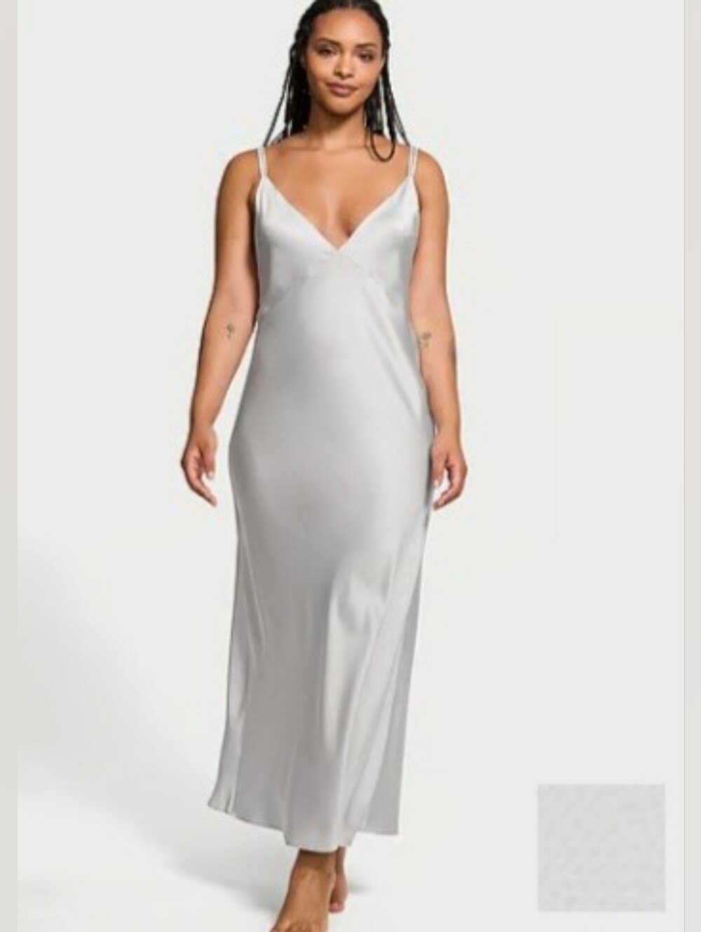 Victoria's Secret Silver Twinkle Stap Satin Long Slip Dress